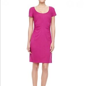 DVF Fuchsia Short Sleeve Ruched T-Shirt Dress